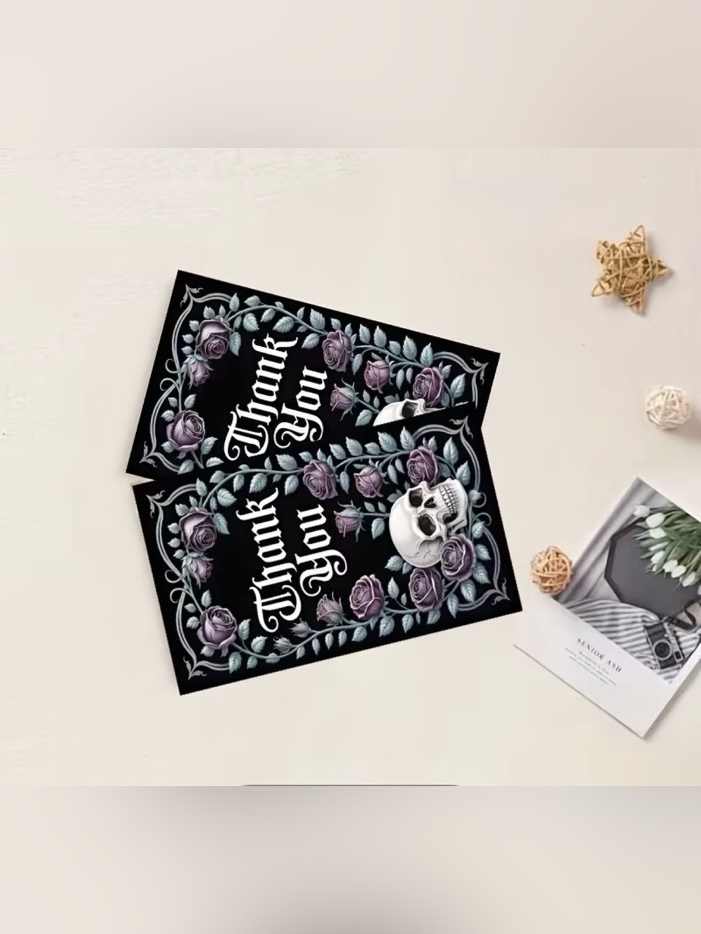 Thank You Gothic Skull & Lavender Rose Cards - Set of 25 - Picture 4 of 6